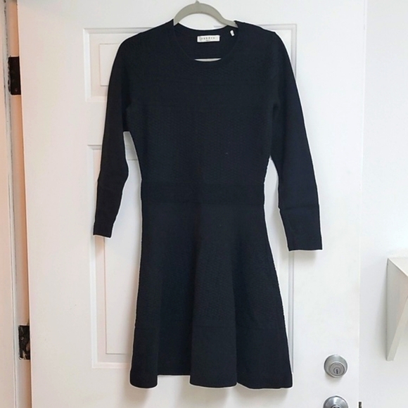 Sandro Diamond Knit Long Sleeve Fit and Flare Mini Dress - Picture 2 of 12